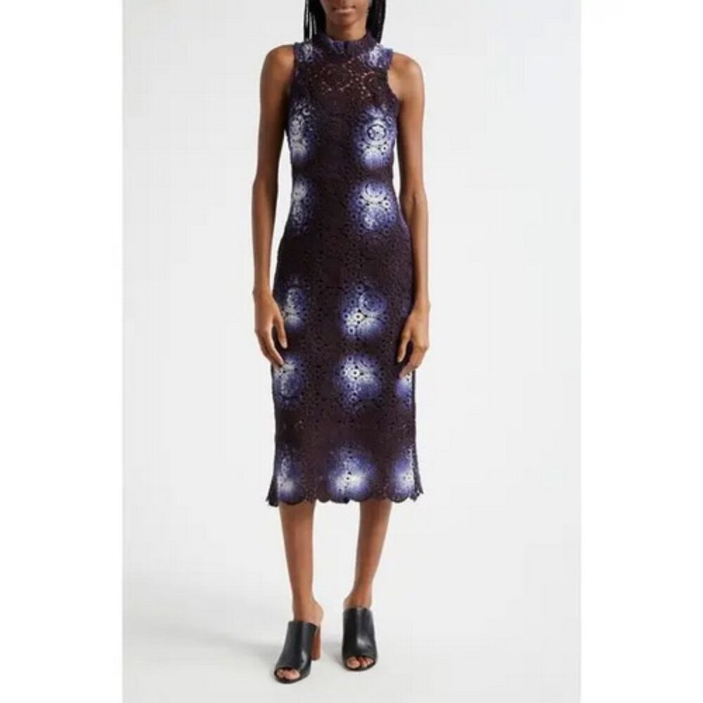 Busayo Blue White Lekan Crochet Midi Dress
